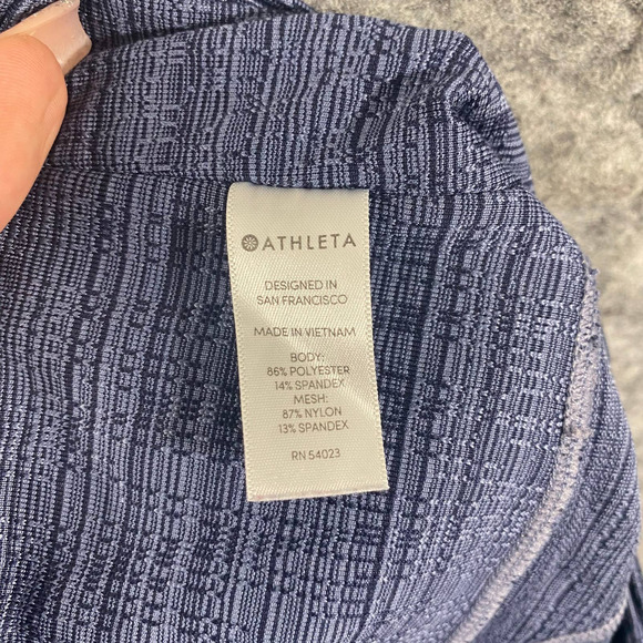 Athleta Leggings Small Blue High Rise Jacquard Mesh Chat To Town Capri Workout - Picture 11 of 13